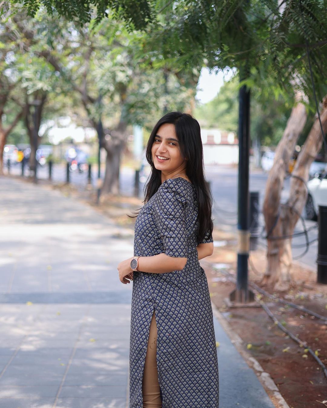 Blue Semi chanderi Top with puff sleeves - Studio Thari